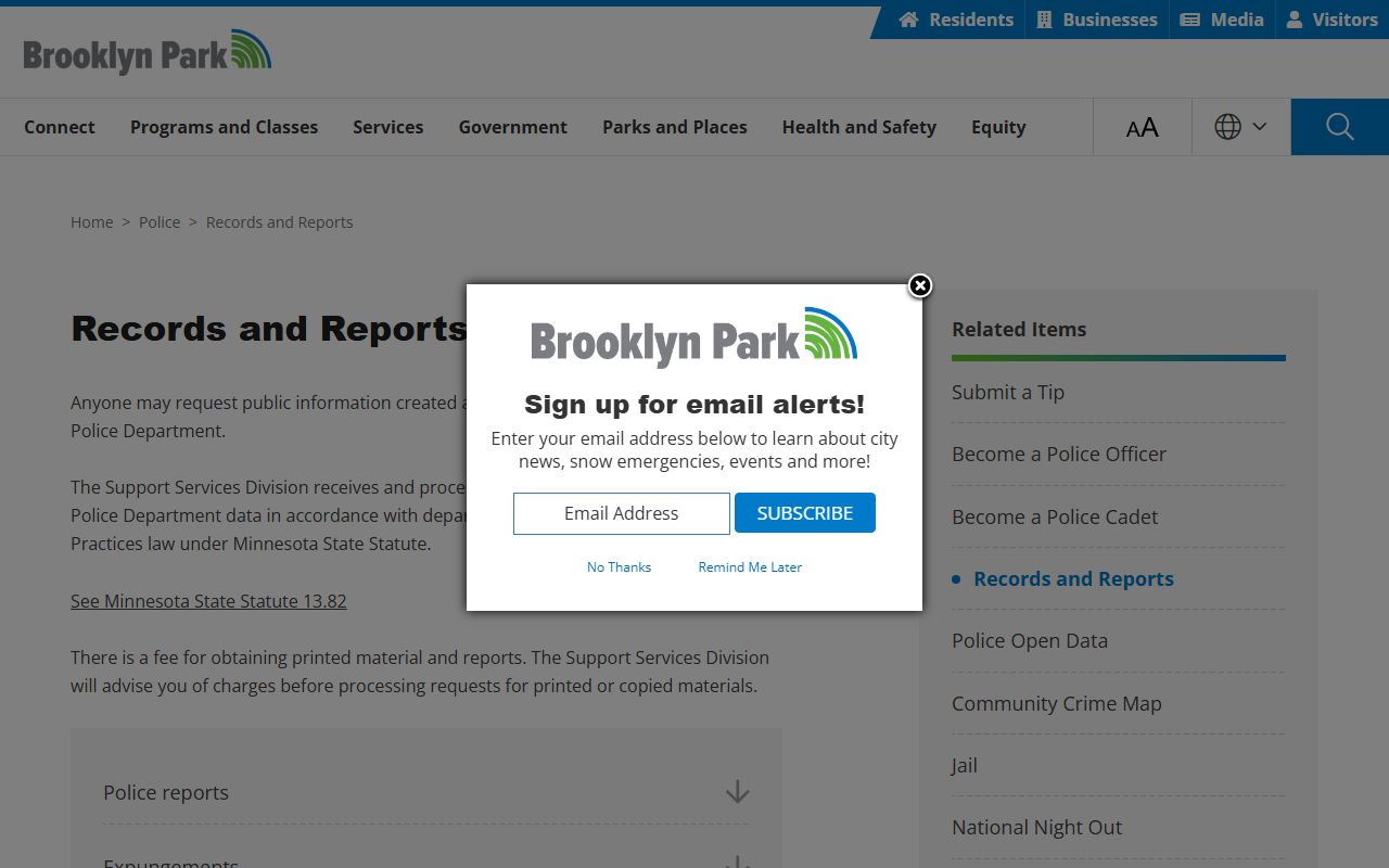brooklyn park police records and reports booking reports