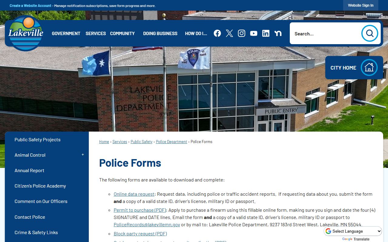 lakeville police forms booking reports request