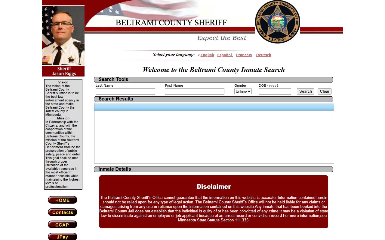 Beltrami County custody database for booking reports