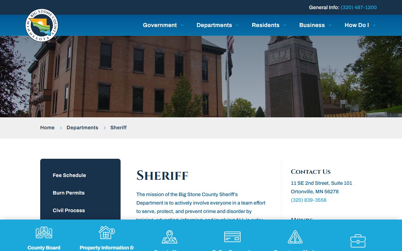 Big Stone County Sheriff website for booking reports and inmate records