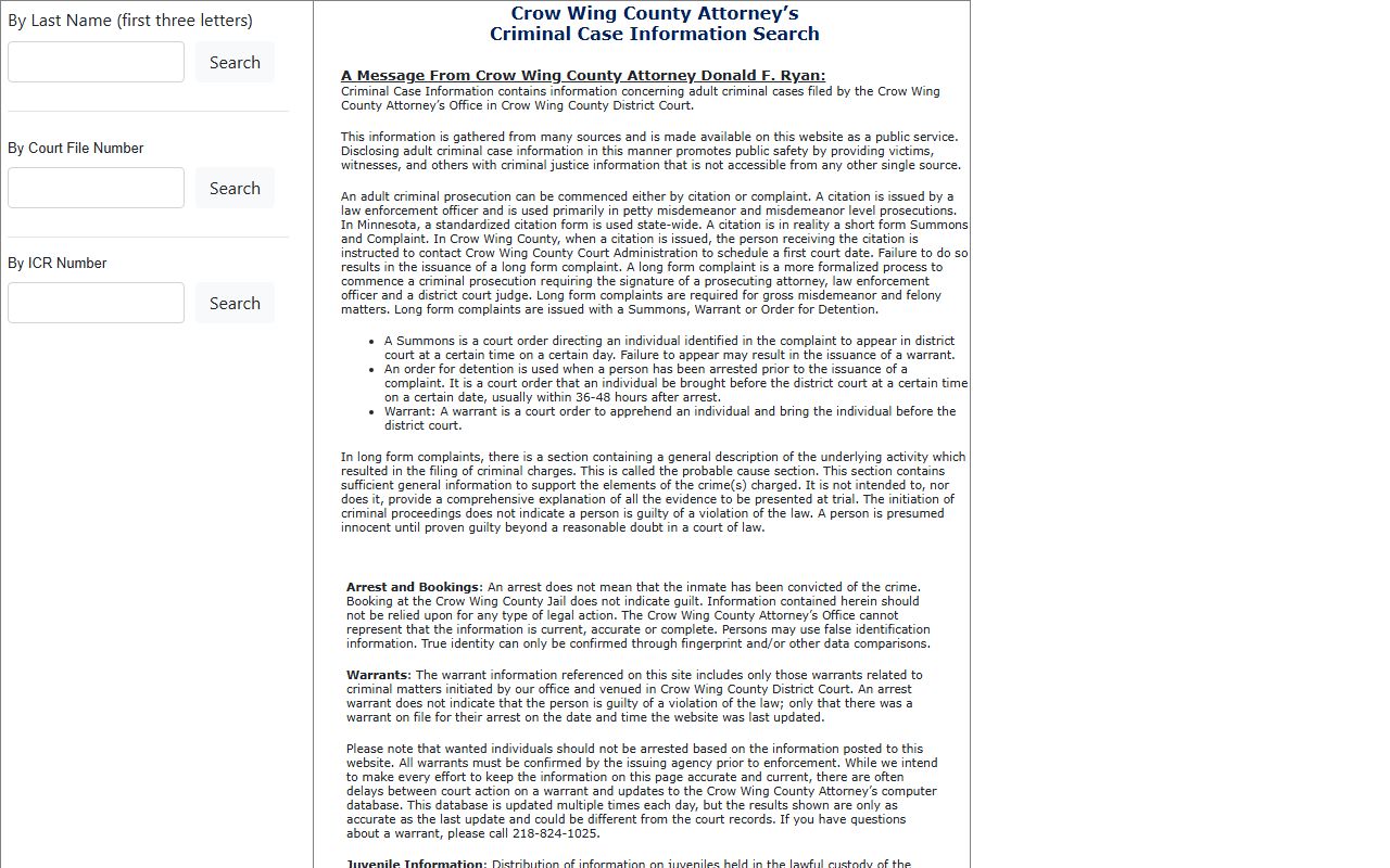 Crow Wing County LENS system for booking reports