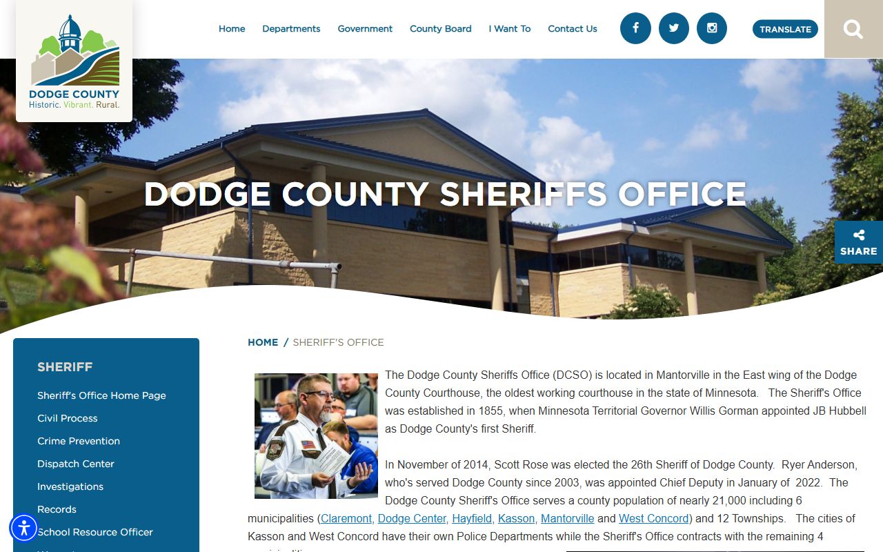 Dodge County Sheriff's Office website for booking reports