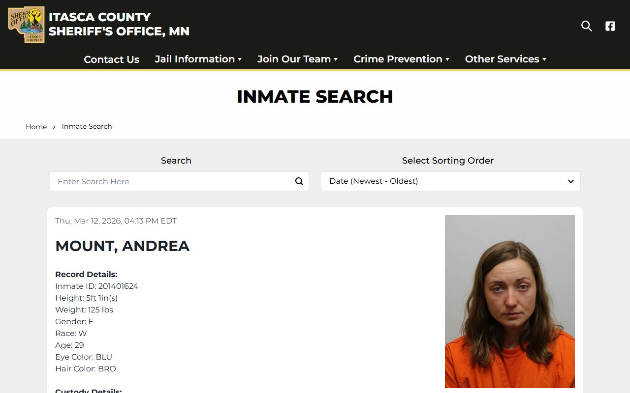Itasca County inmate search for booking reports