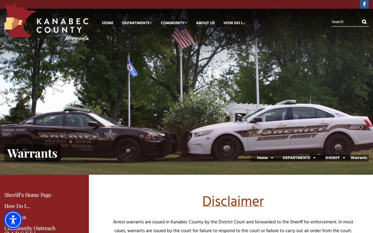 Kanabec County warrants page for booking reports