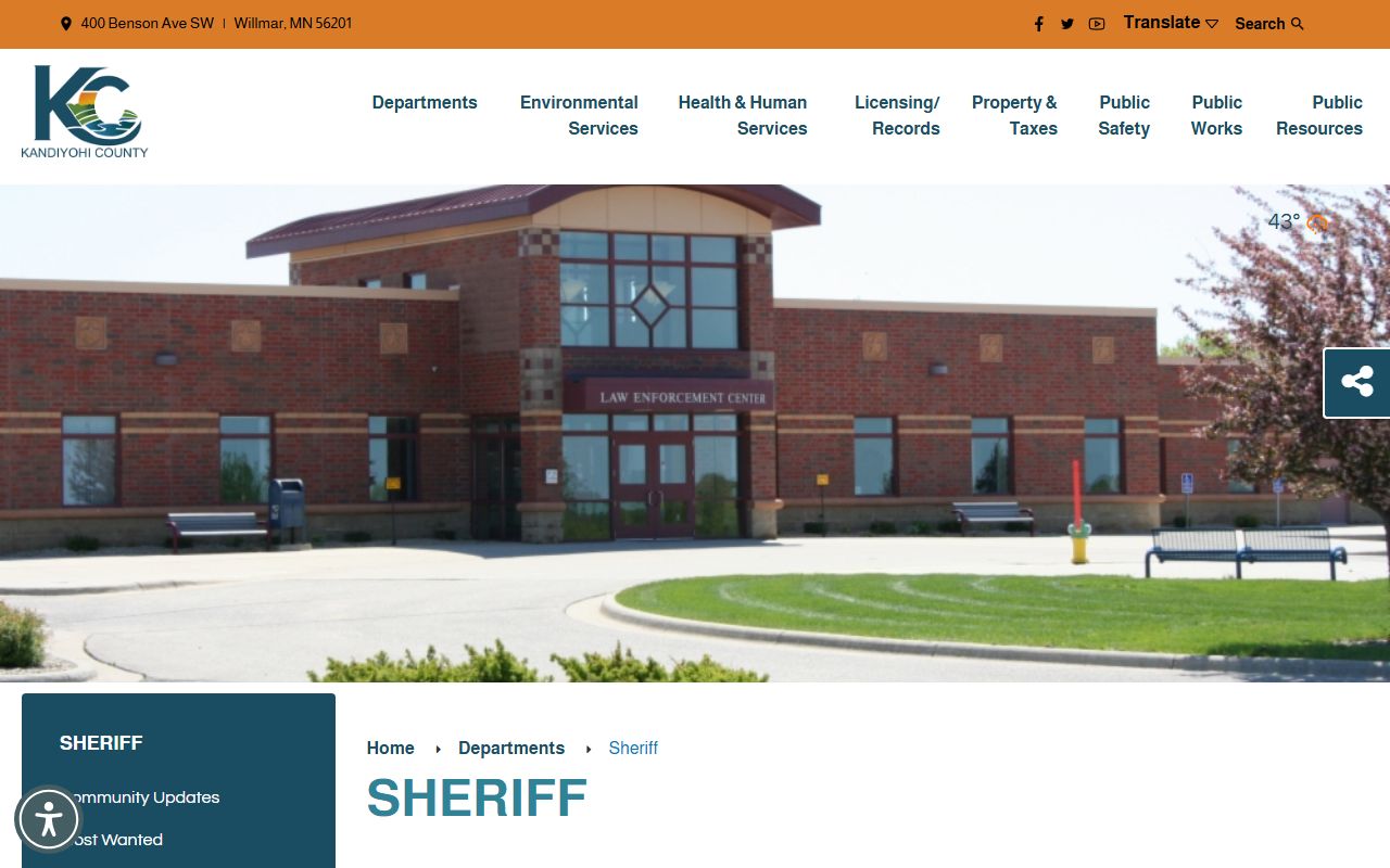 Kandiyohi County Sheriff's Office website for booking reports