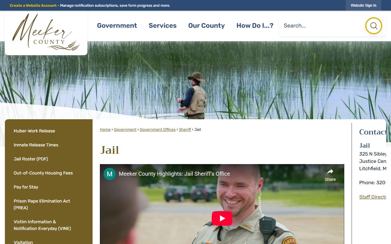 Meeker County Detention Center page for booking reports