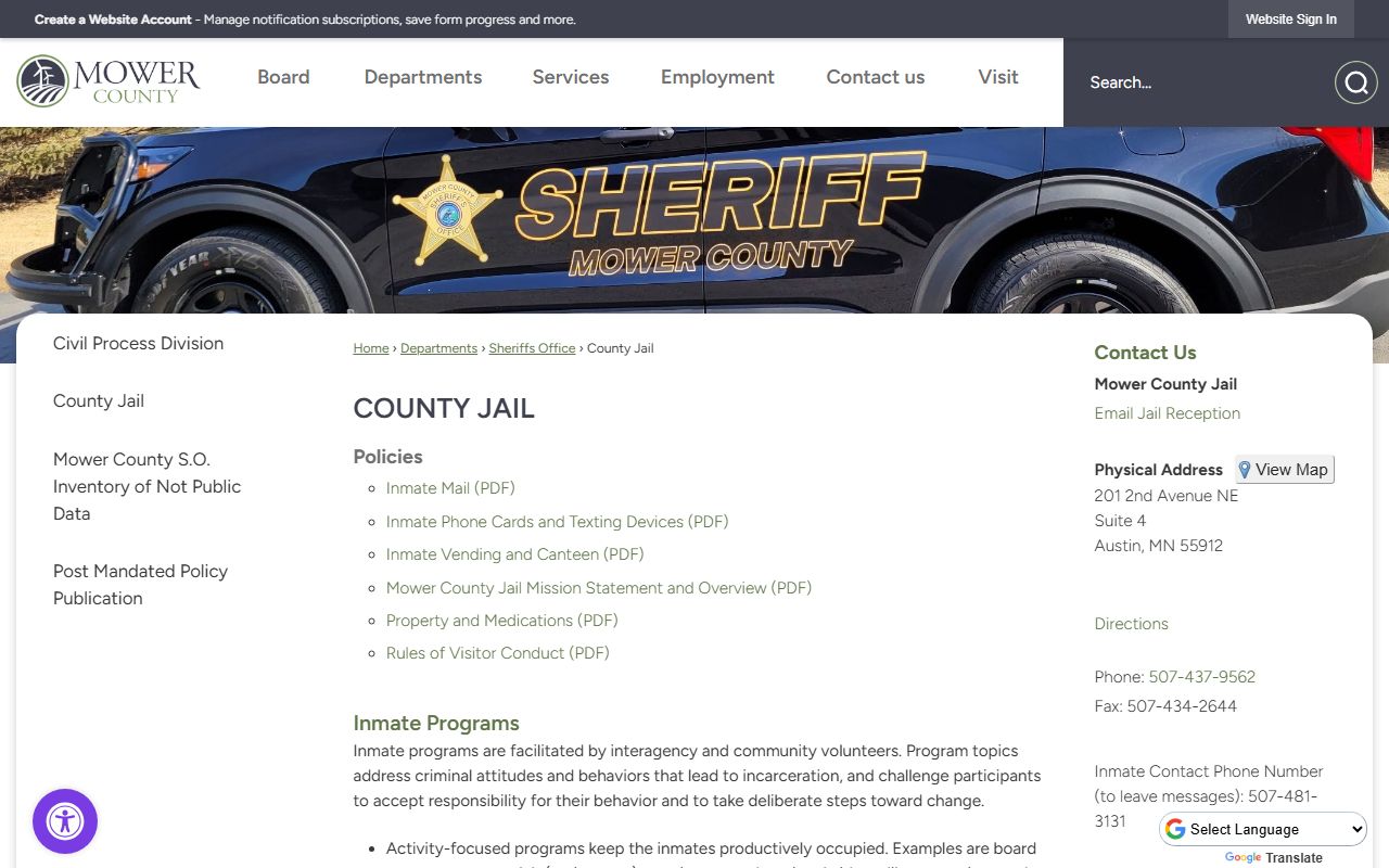 Mower County jail booking reports page