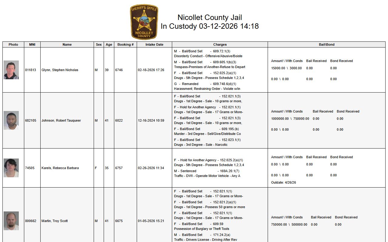 Nicollet County live jail roster portal