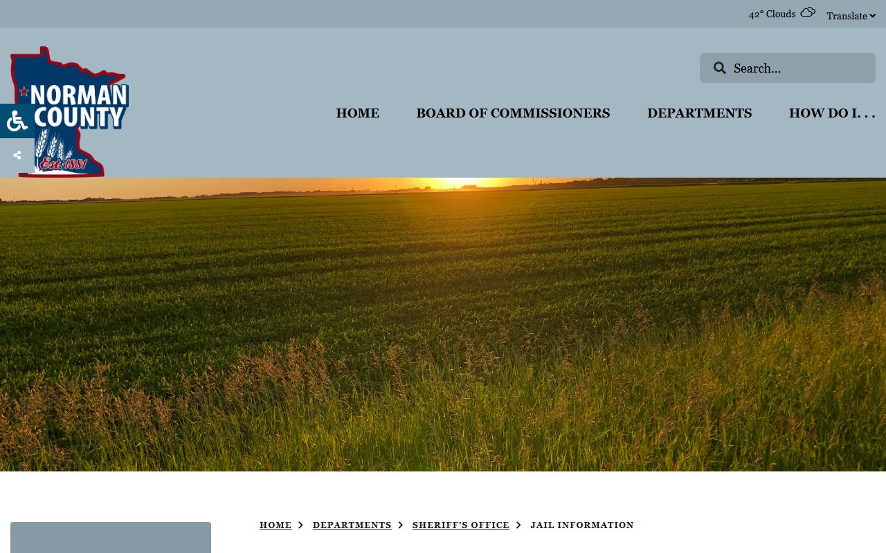 Norman County jail information page for booking reports