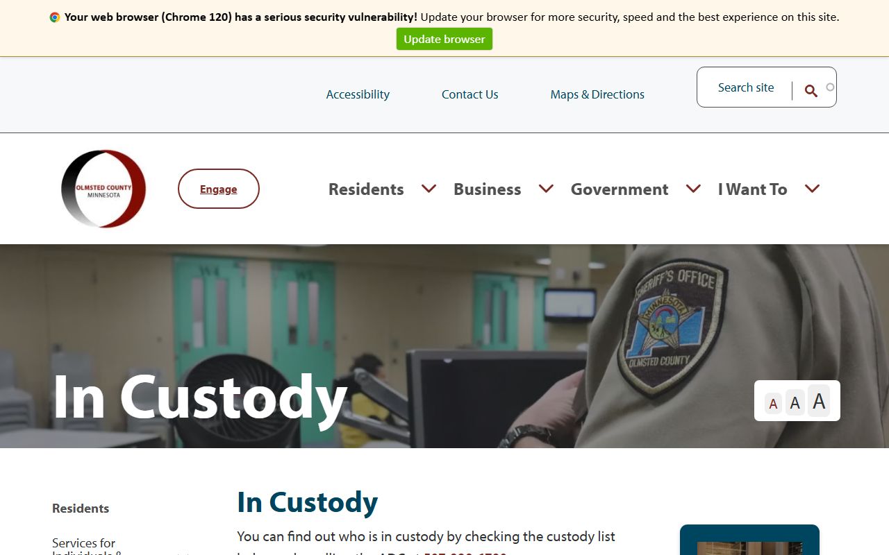 Olmsted County custody information page