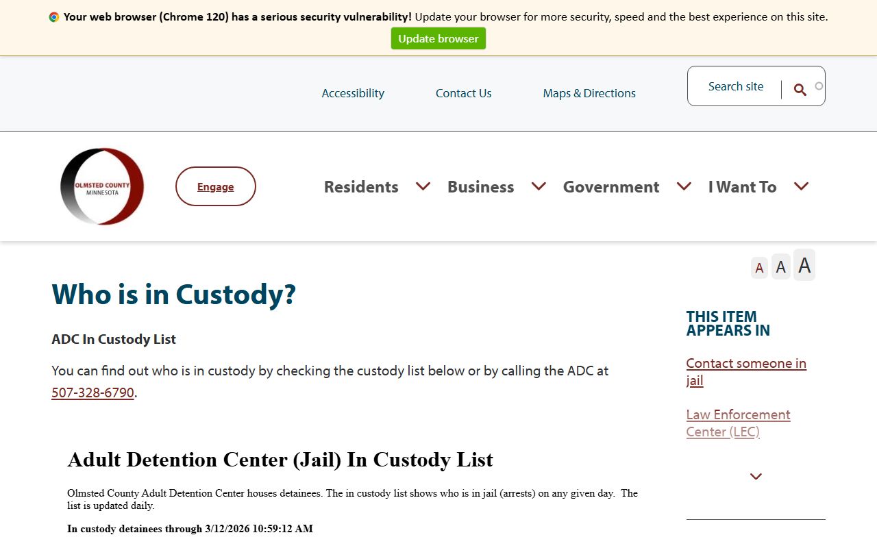 Olmsted County Who Is In Custody roster page