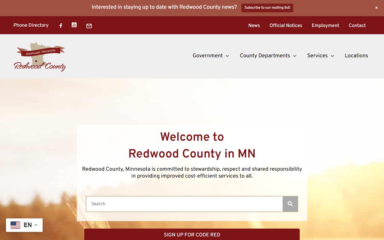 Redwood County official website for booking reports