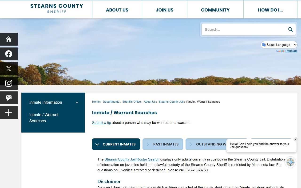 Stearns County inmate and warrant search portal