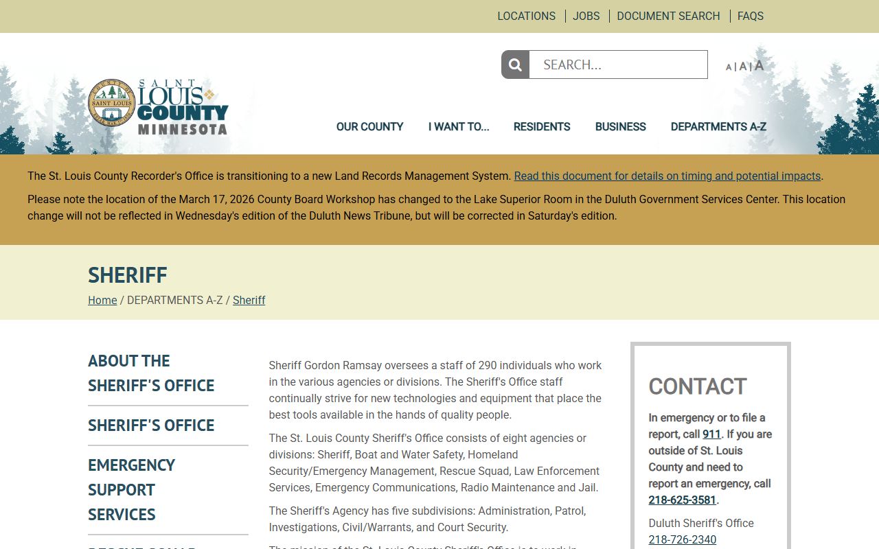 St. Louis County Sheriff's Office website for booking reports