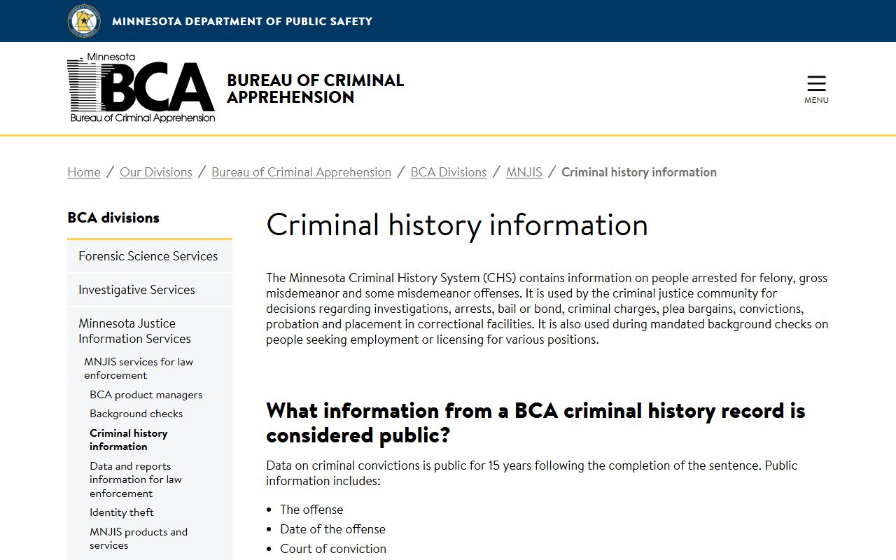 BCA Criminal History Search Minnesota booking reports