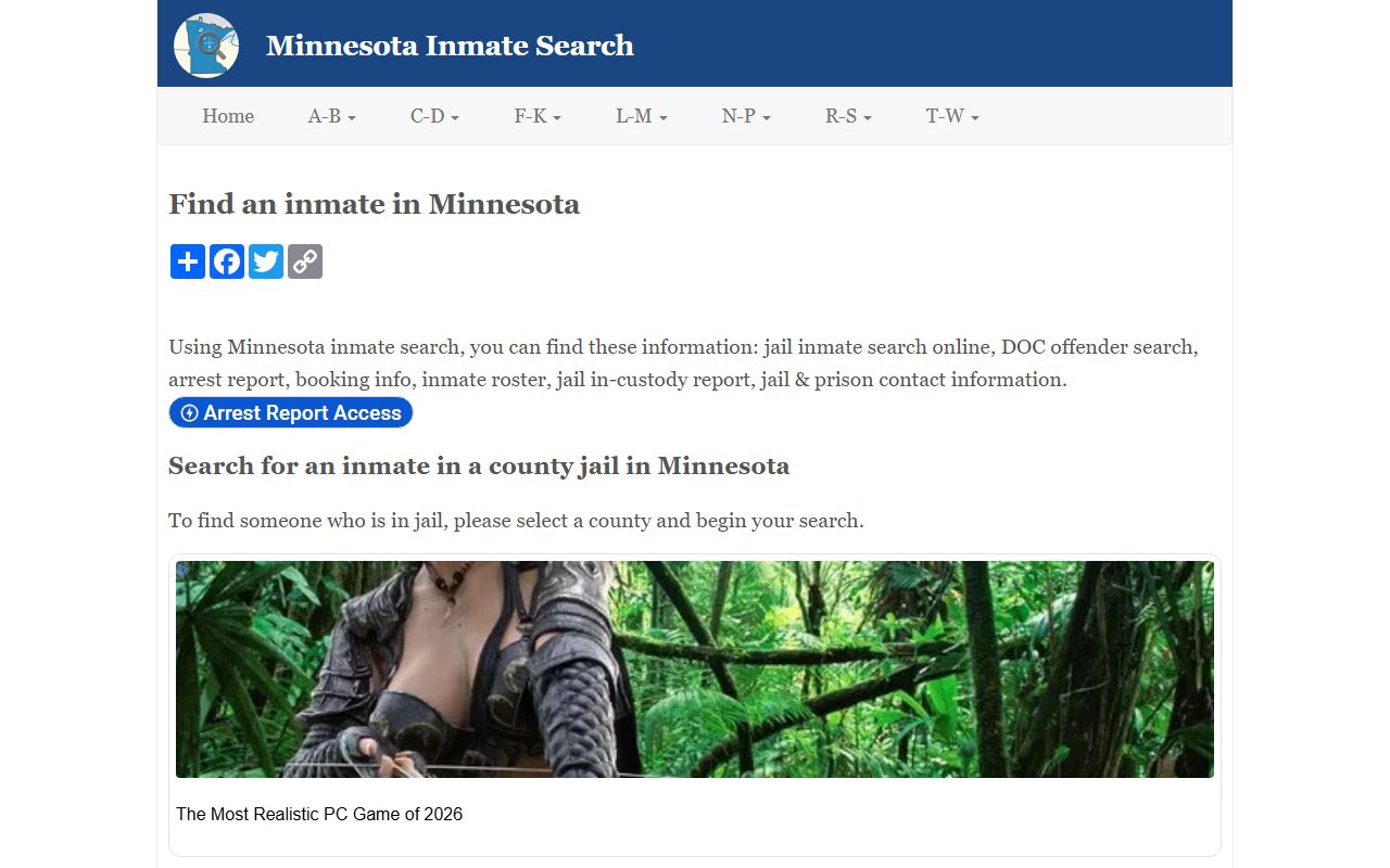 Inmate Search MN aggregator Minnesota booking reports