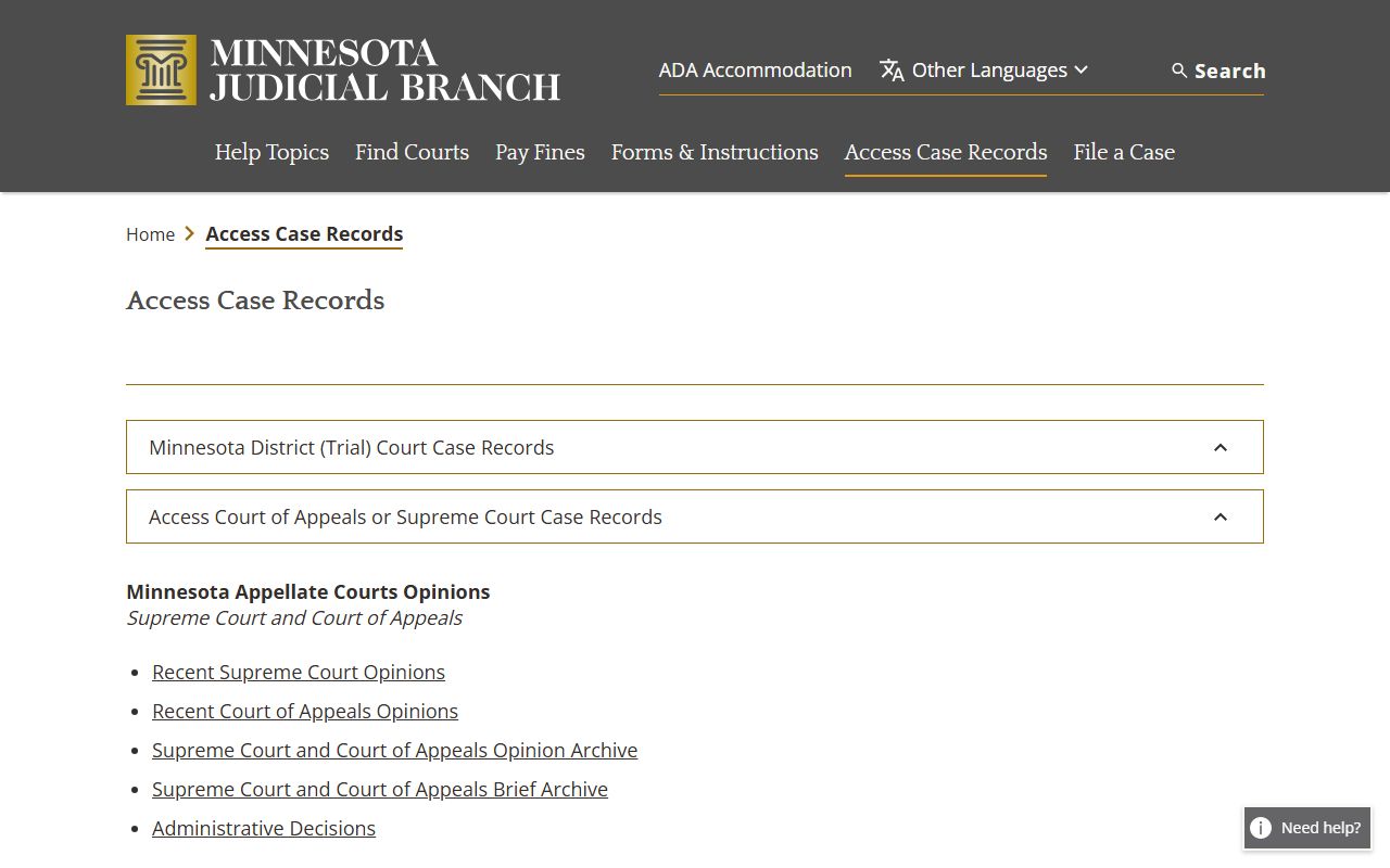 MN Courts access case records Minnesota booking reports