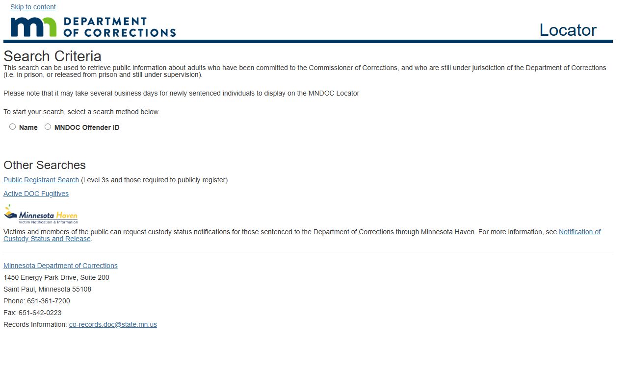 Minnesota DOC Offender Locator booking reports database