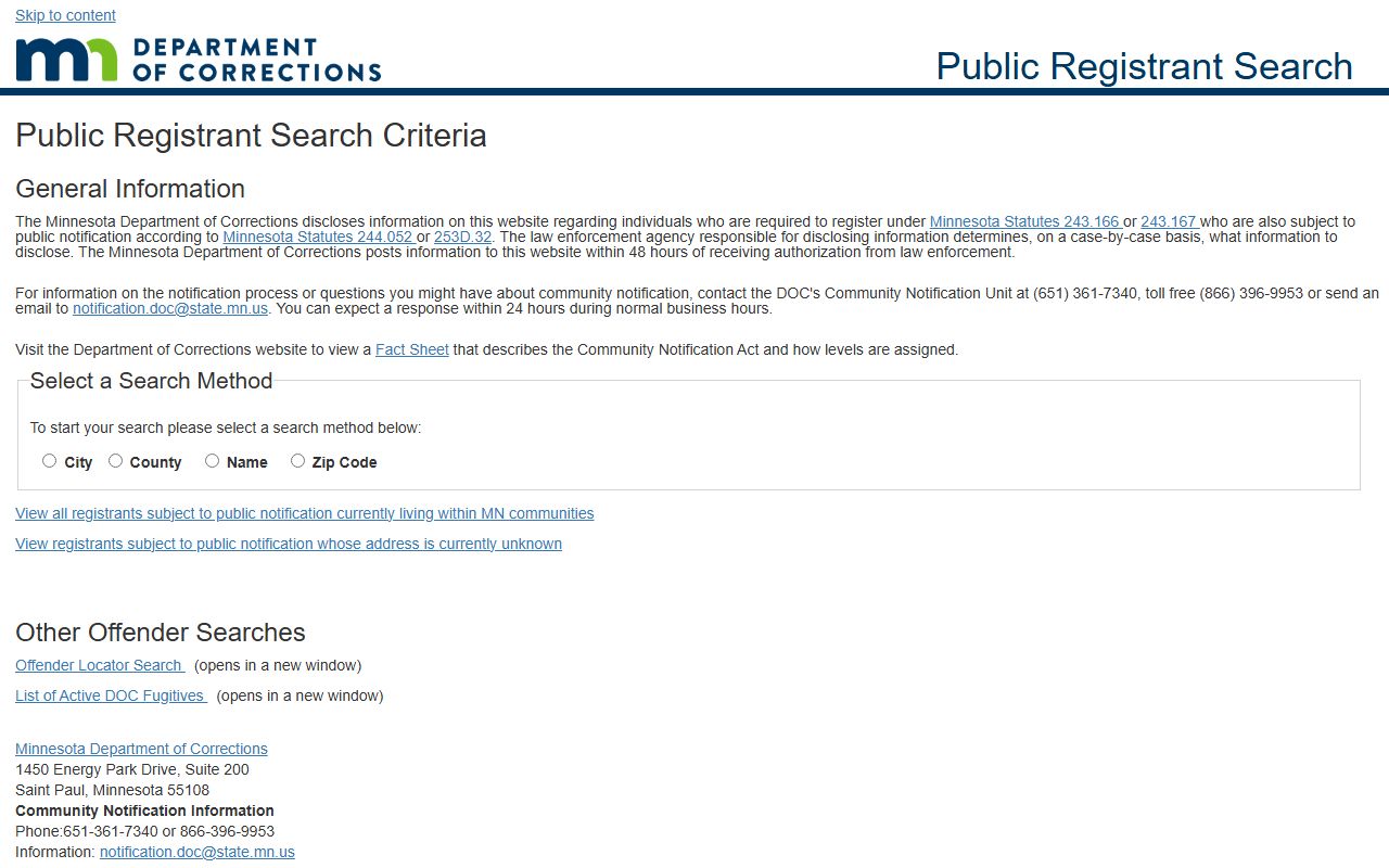 Minnesota DOC Predatory Offender Search booking reports