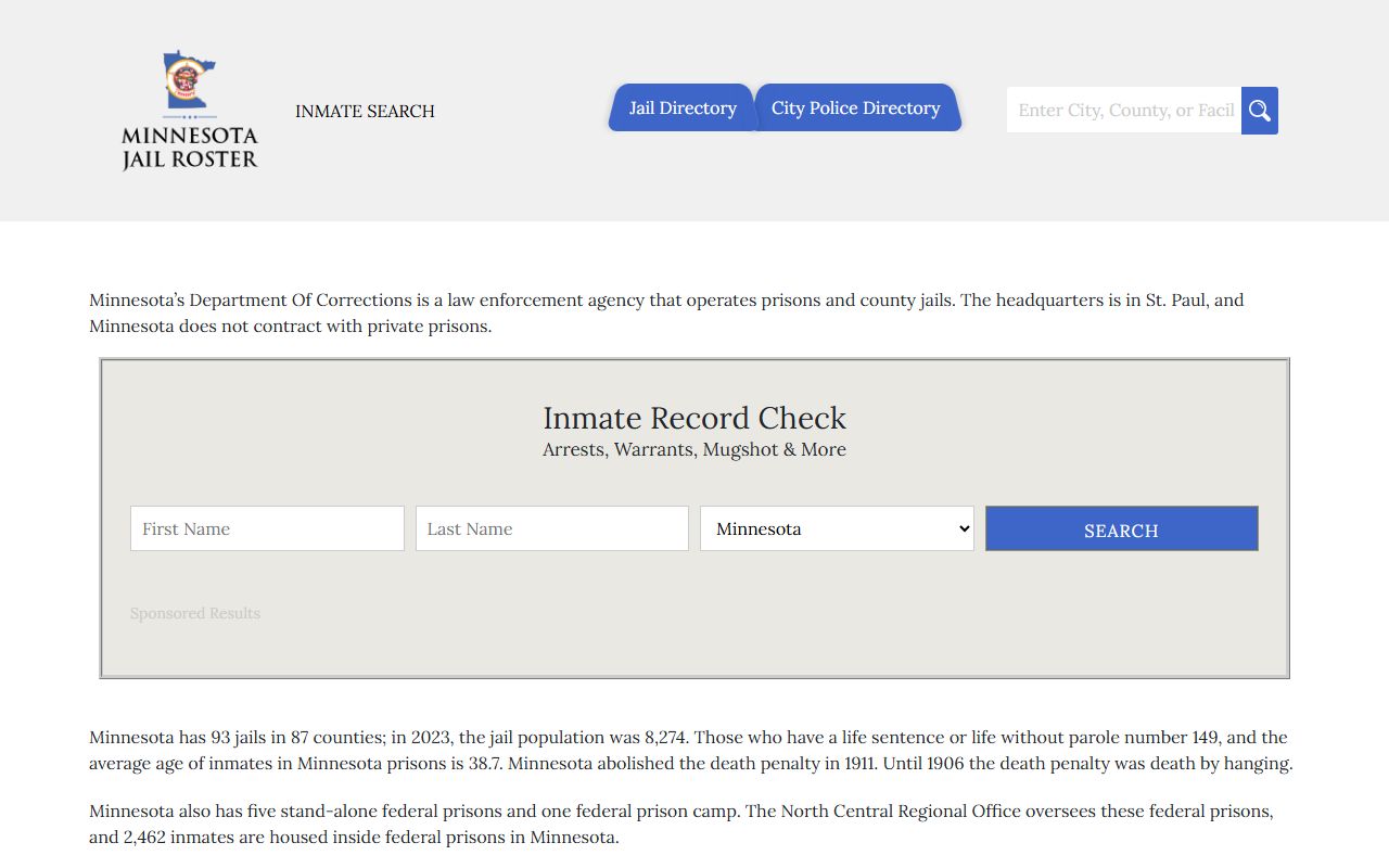 Minnesota jail roster aggregator booking reports